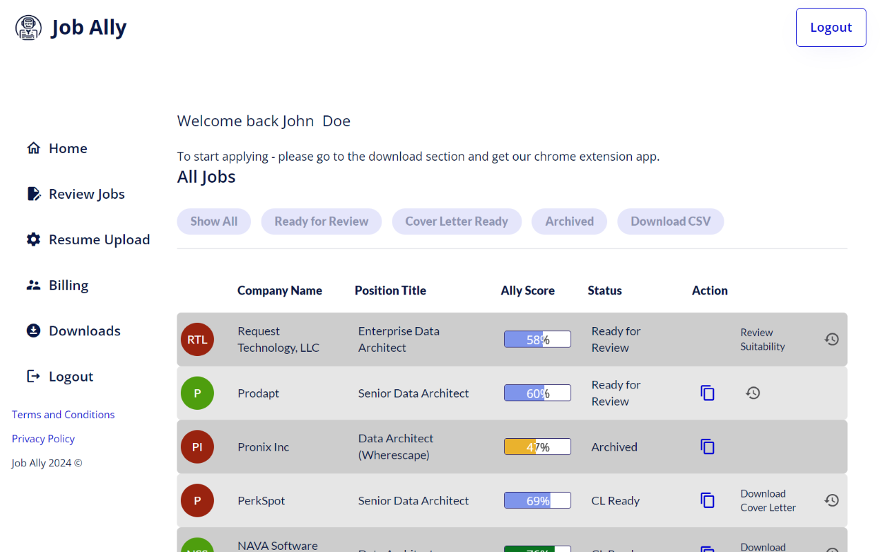 JobAlly Review Page